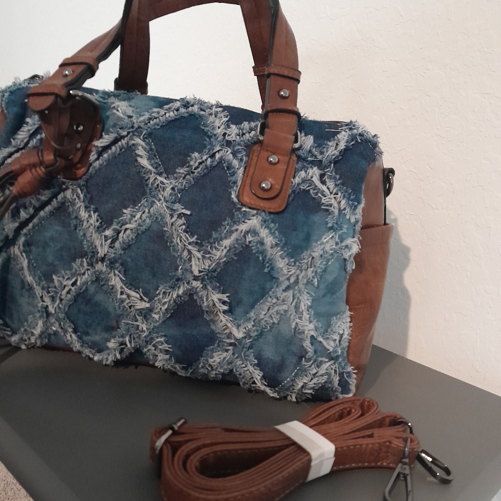 THE DENIM COLLECTION BY JACQUITA Vegan Leather Barrel Large Satchel Handbag - Picture 17 of 17